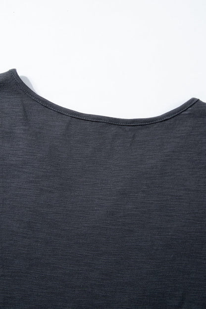 Gray Lace Crochet Patchwork V Neck Tee for Women