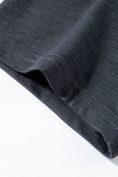 Gray Lace Crochet Patchwork V Neck Tee for Women