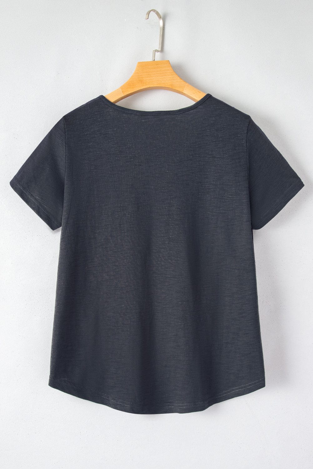 Gray Lace Crochet Patchwork V Neck Tee for Women