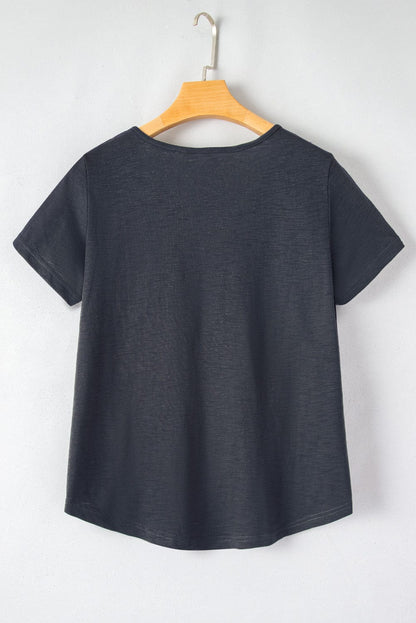 Gray Lace Crochet Patchwork V Neck Tee for Women