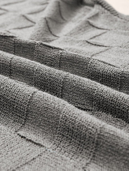 Gray Lattice Textured Short Sleeve Sweater with Pocket