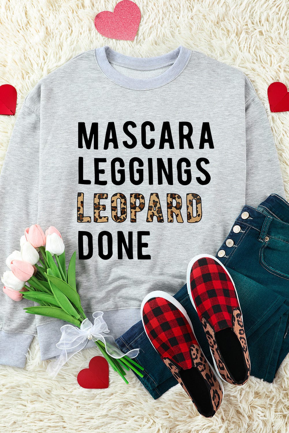 Gray Leopard Print Graphic Pullover Sweatshirt