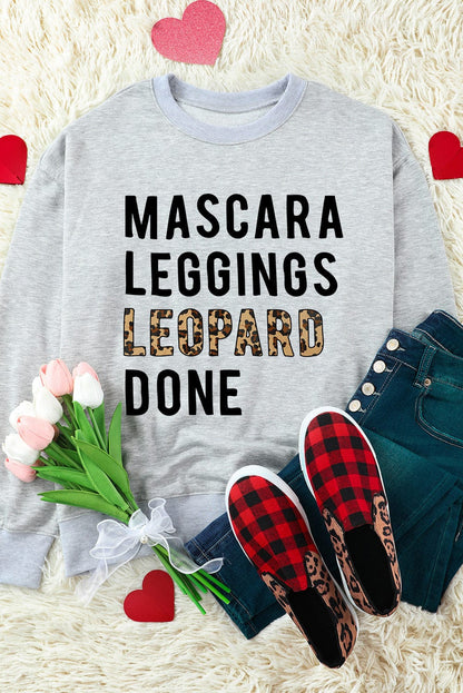 Gray Leopard Print Graphic Pullover Sweatshirt