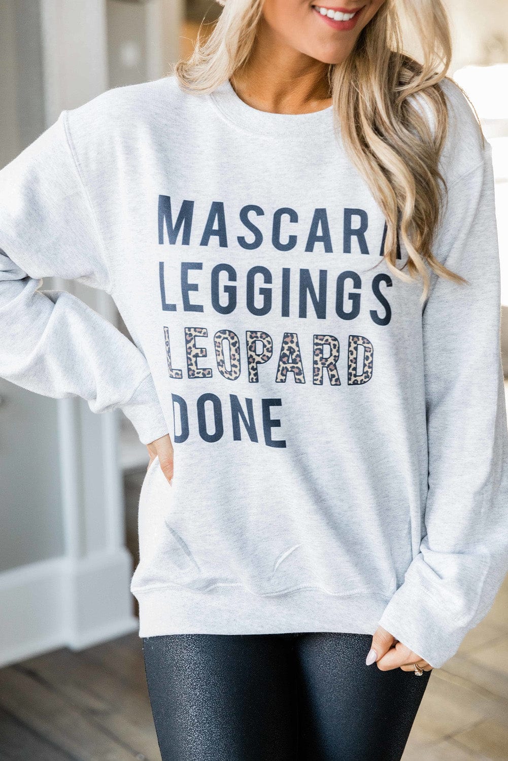 Gray Leopard Print Graphic Pullover Sweatshirt