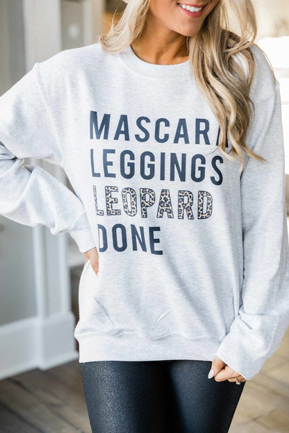 Gray Leopard Print Graphic Pullover Sweatshirt