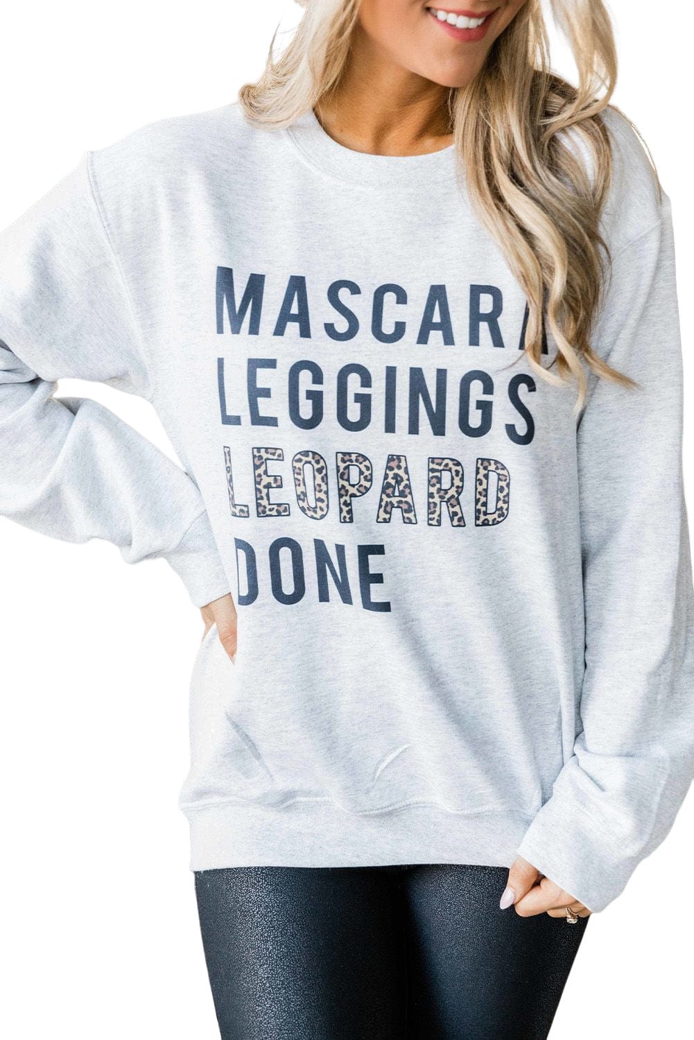 Gray Leopard Print Graphic Pullover Sweatshirt