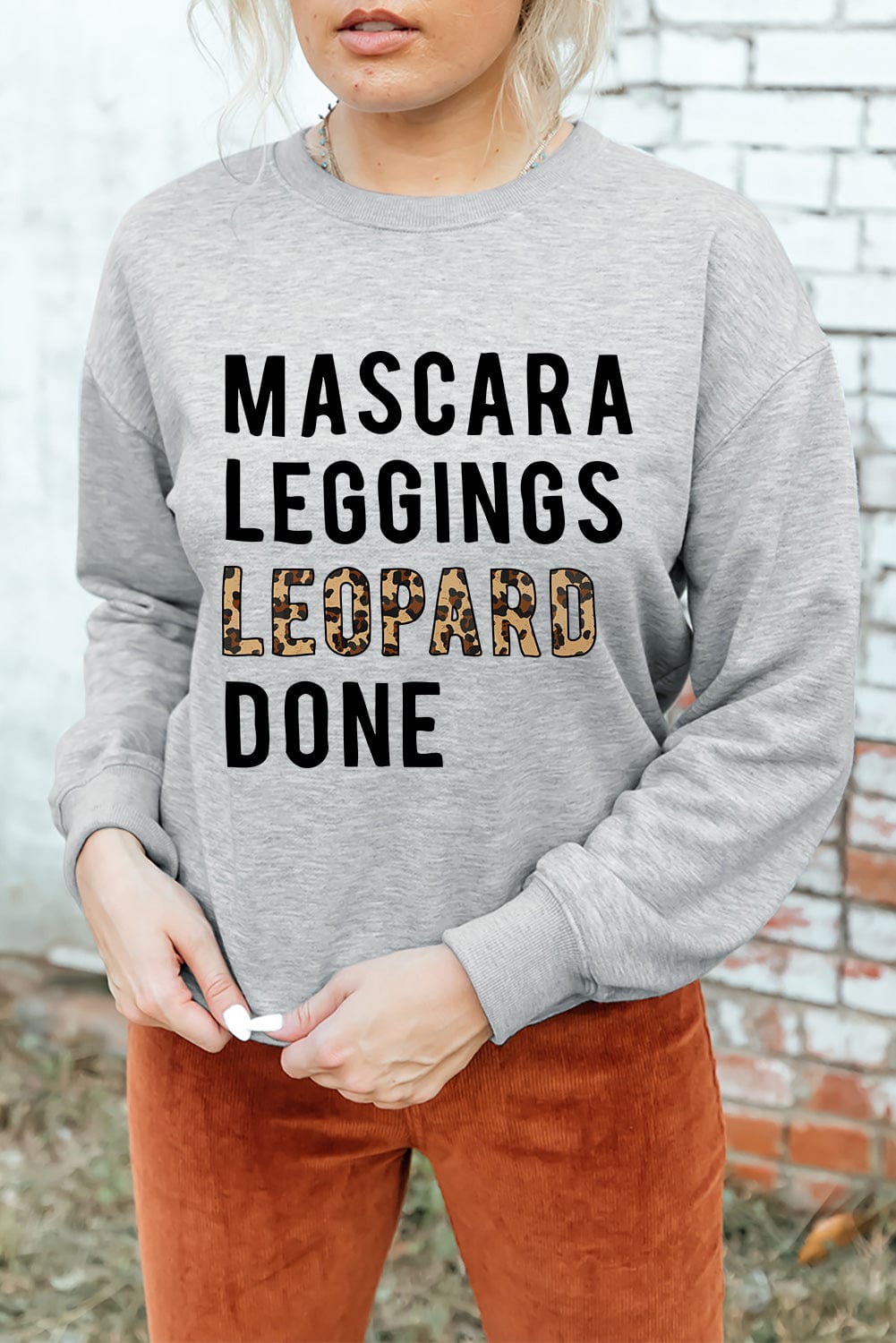 Gray Leopard Print Graphic Pullover Sweatshirt