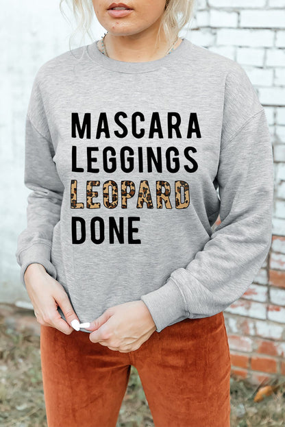 Gray Leopard Print Graphic Pullover Sweatshirt