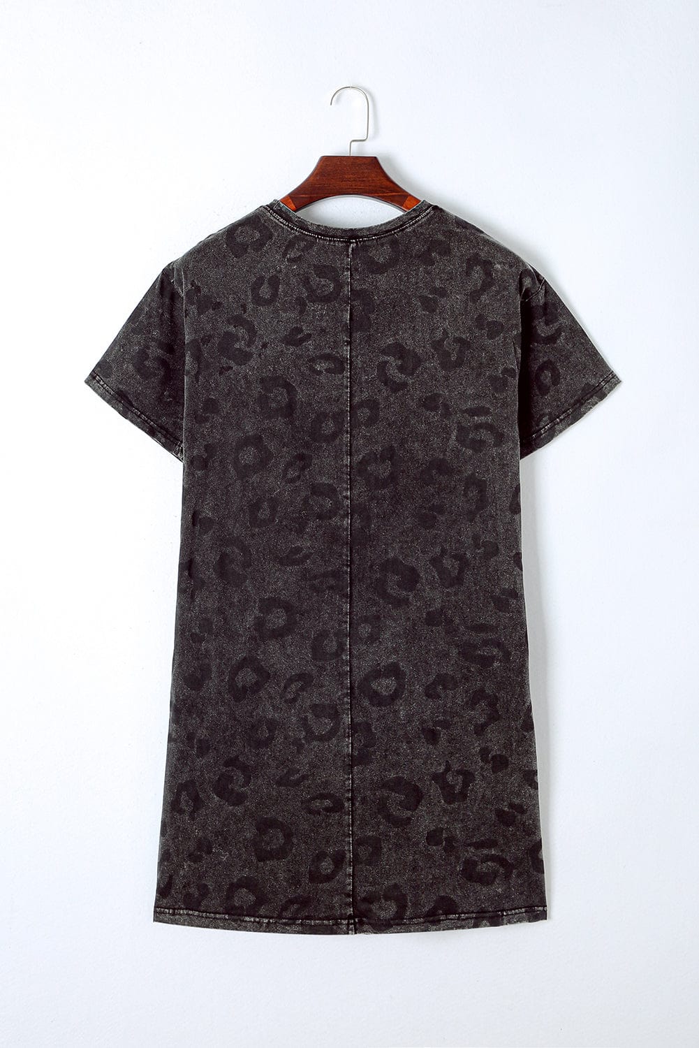 Gray Leopard Print T-Shirt Dress with Handy Pockets
