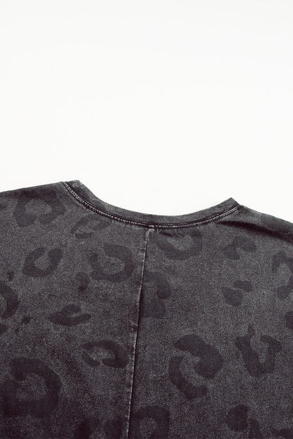 Gray Leopard Print T-Shirt Dress with Handy Pockets