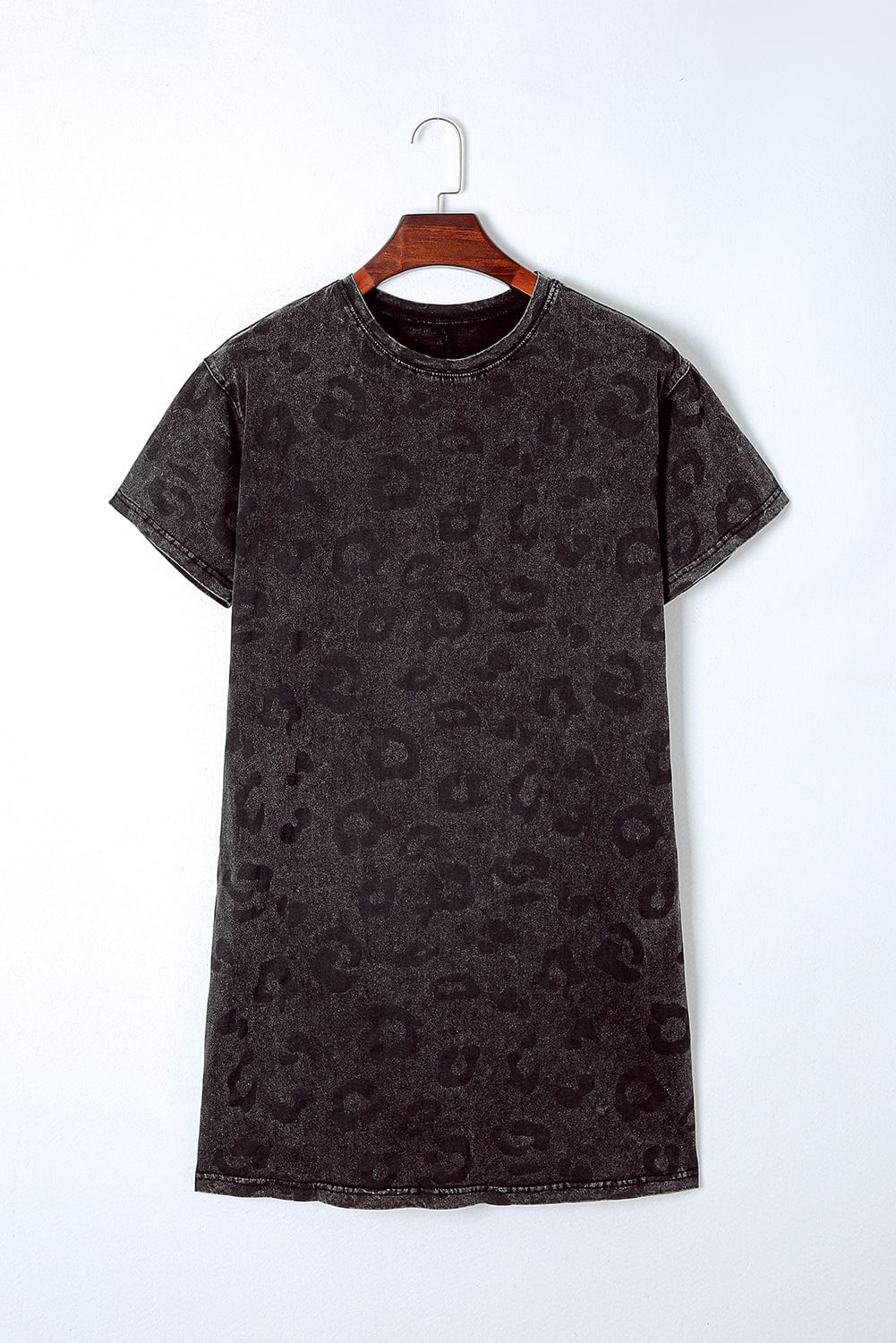Gray Leopard Print T-Shirt Dress with Handy Pockets