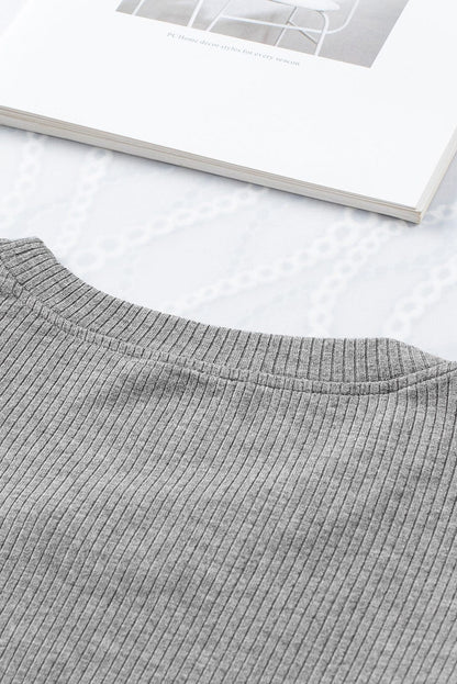 Gray Mesh Ruffle Sleeve Sheer Knit Top