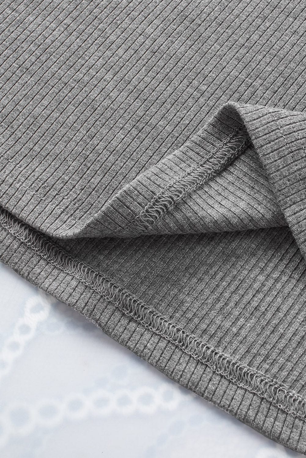 Gray Mesh Ruffle Sleeve Sheer Knit Top