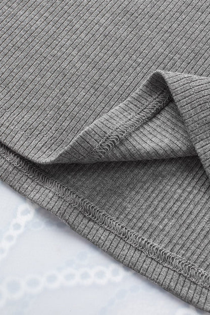 Gray Mesh Ruffle Sleeve Sheer Knit Top