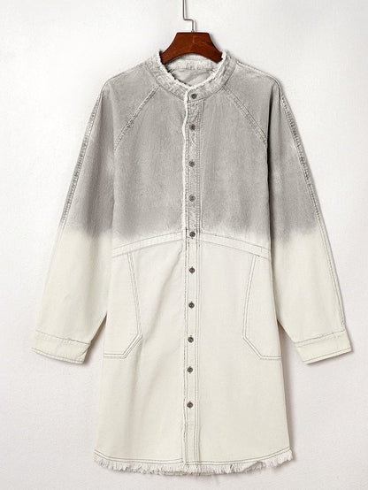 Gray Ombre Long Sleeve Distressed Denim Shirt Dress