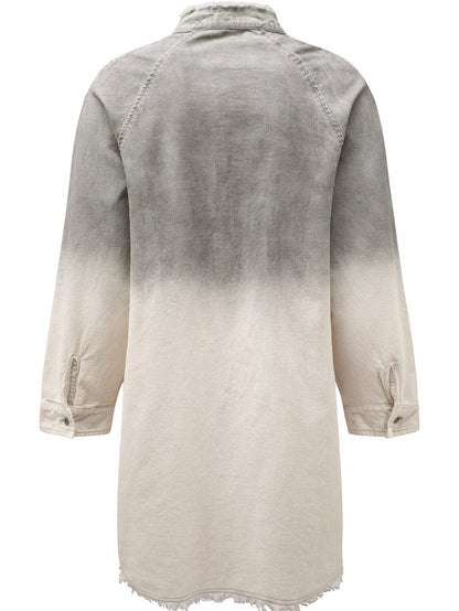 Gray Ombre Long Sleeve Distressed Denim Shirt Dress