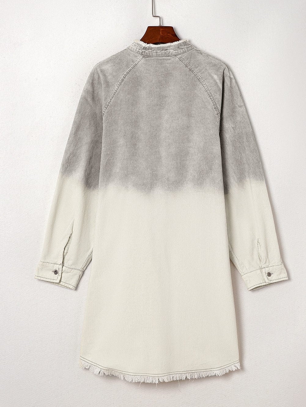 Gray Ombre Long Sleeve Distressed Denim Shirt Dress