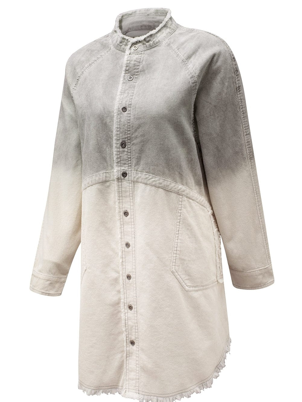 Gray Ombre Long Sleeve Distressed Denim Shirt Dress