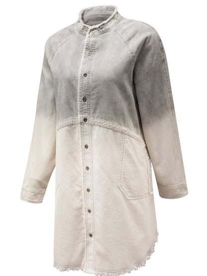Gray Ombre Long Sleeve Distressed Denim Shirt Dress
