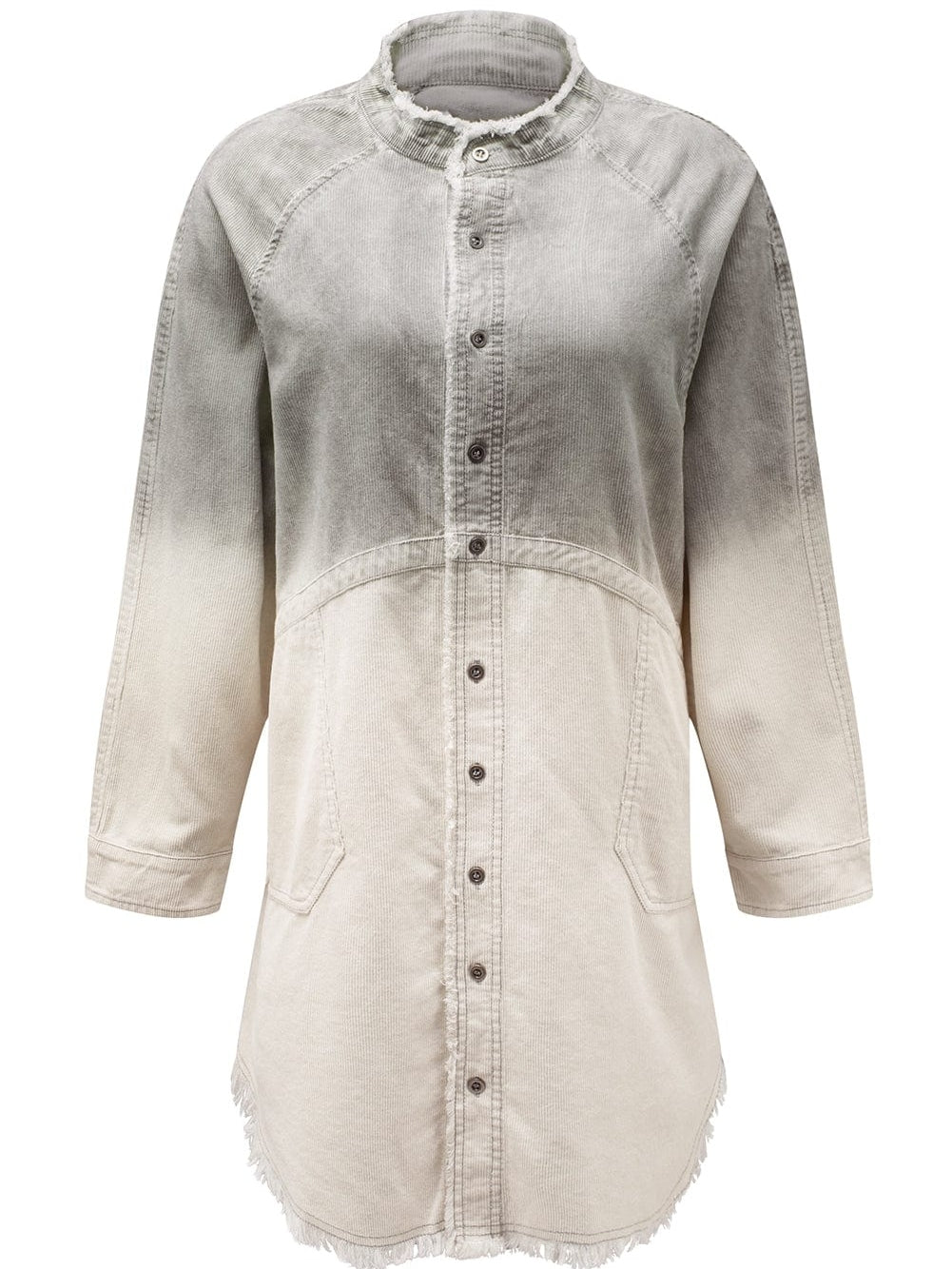 Gray Ombre Long Sleeve Distressed Denim Shirt Dress