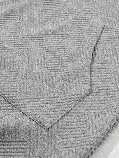 Gray Ribbed Hooded Mini Dress with Kangaroo Pocket