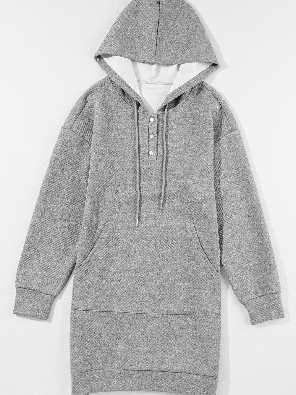Gray Ribbed Hooded Mini Dress with Kangaroo Pocket