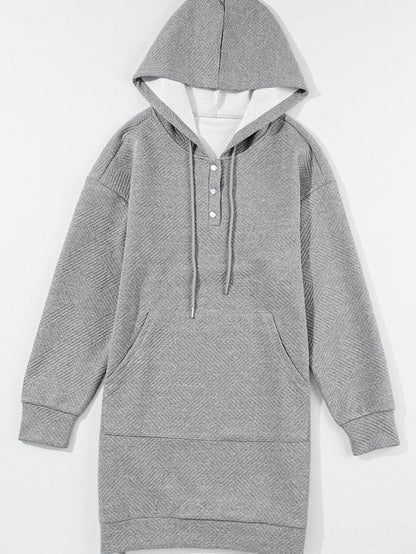 Gray Ribbed Hooded Mini Dress with Kangaroo Pocket