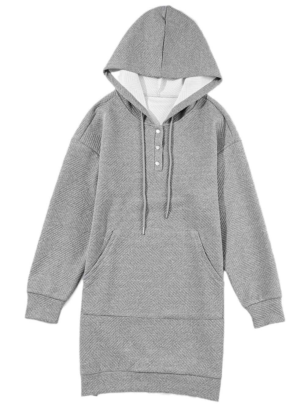 Gray Ribbed Hooded Mini Dress with Kangaroo Pocket