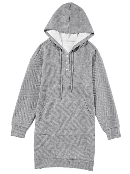 Gray Ribbed Hooded Mini Dress with Kangaroo Pocket