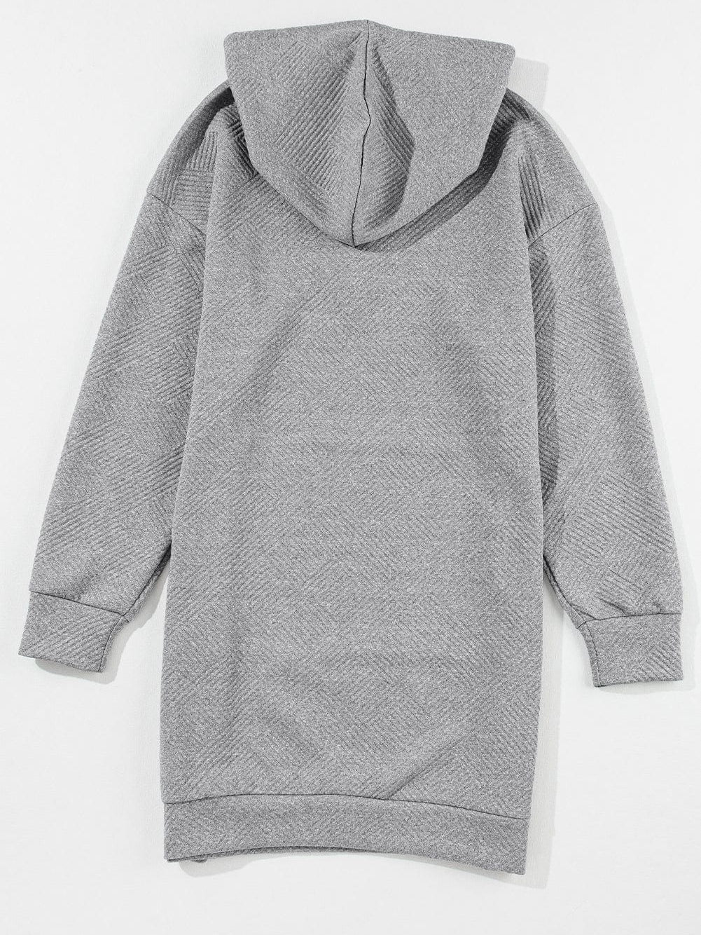 Gray Ribbed Hooded Mini Dress with Kangaroo Pocket