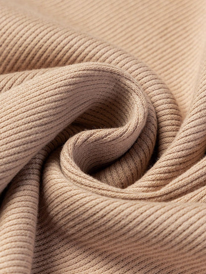 Gray Ribbed Knit Off-Shoulder Sweater Dress with Balloon Sleeves