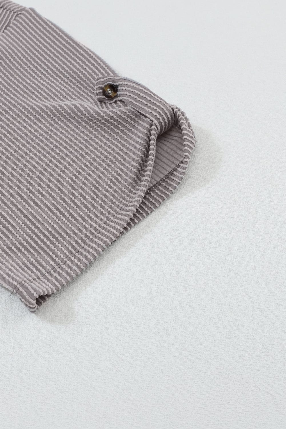 Gray Ribbed Oversized Top with Roll-tab Sleeves and Chest Pocket