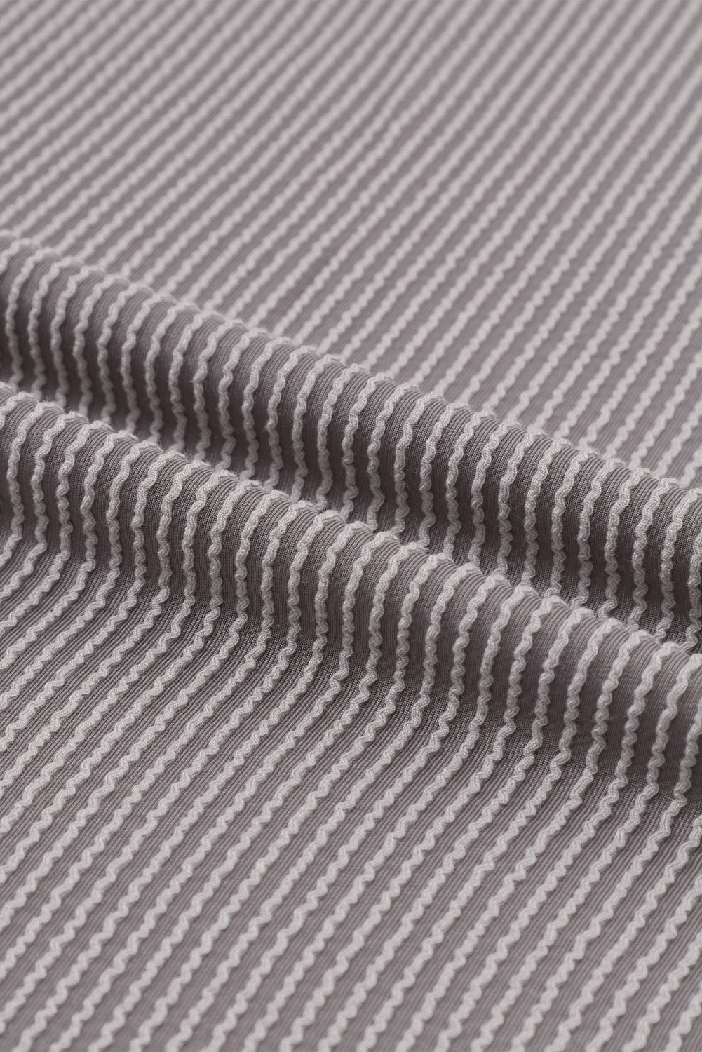 Gray Ribbed Oversized Top with Roll-tab Sleeves and Chest Pocket