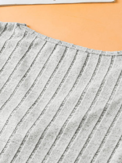 Gray Ribbed V-Neck Tank Top with Wide Texture