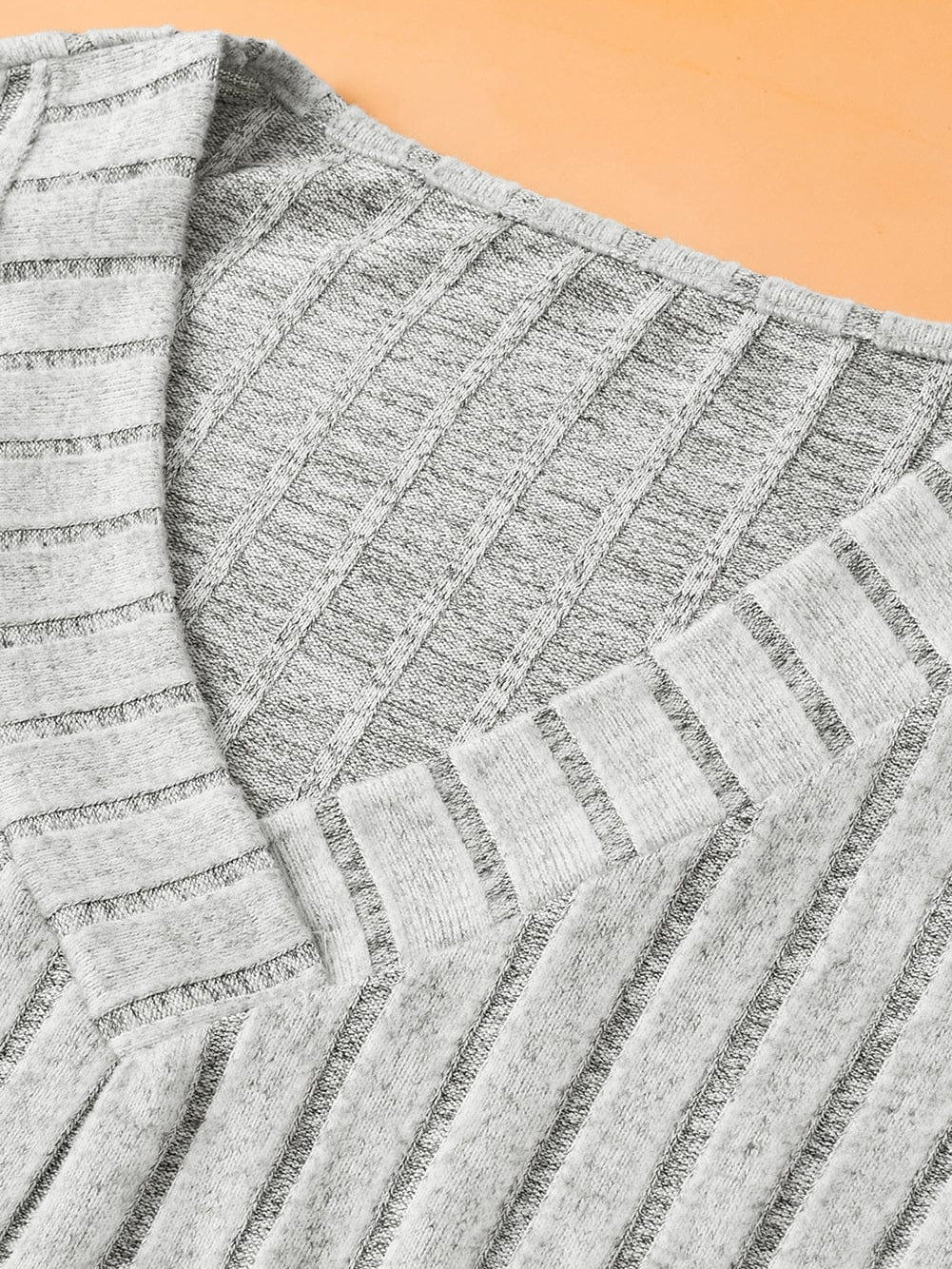 Gray Ribbed V-Neck Tank Top with Wide Texture