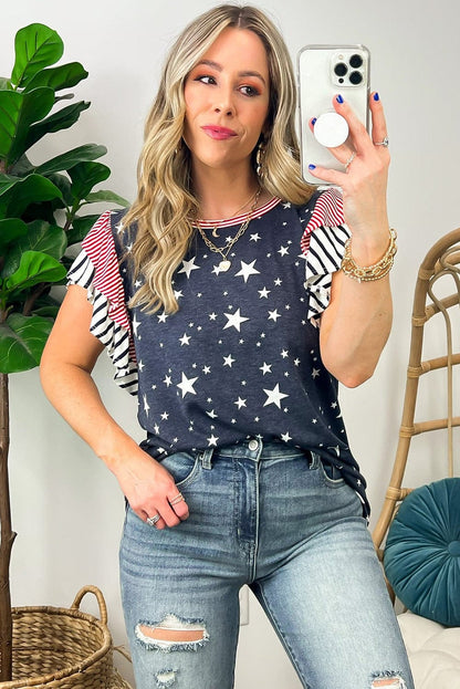 Gray Starry Belle Ruffled Tee with Stripes