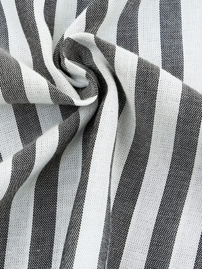 Gray Striped Kimono Sleeve Romper with Tie Front and Pockets