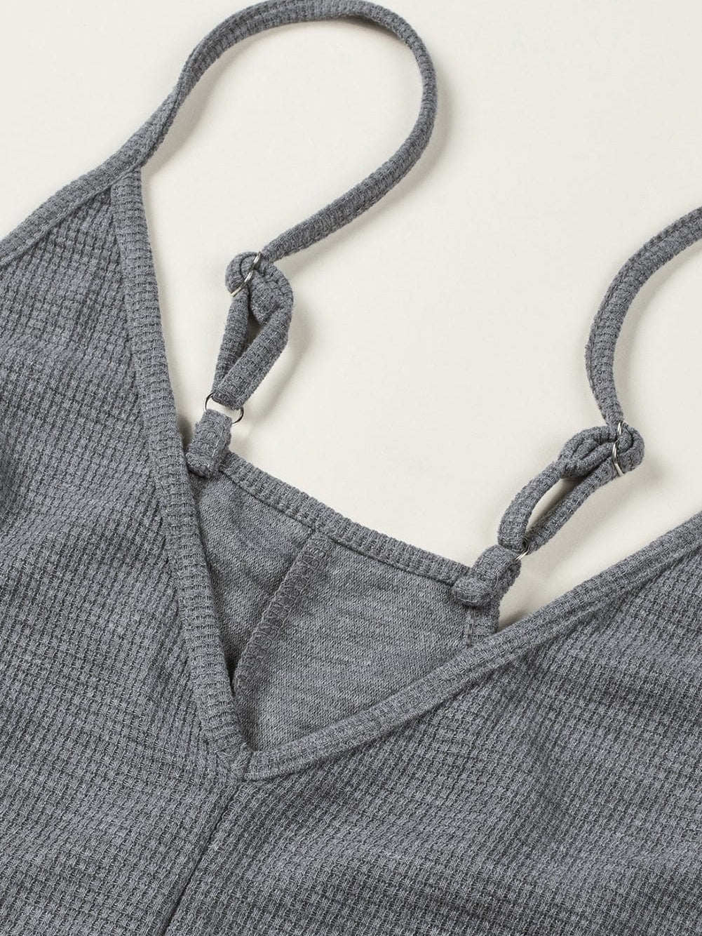 Gray Textured Sleeveless V-Neck Pocketed Casual Jumpsuit