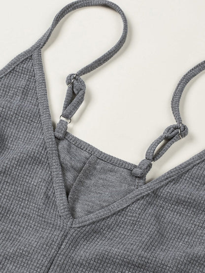 Gray Textured Sleeveless V-Neck Pocketed Casual Jumpsuit
