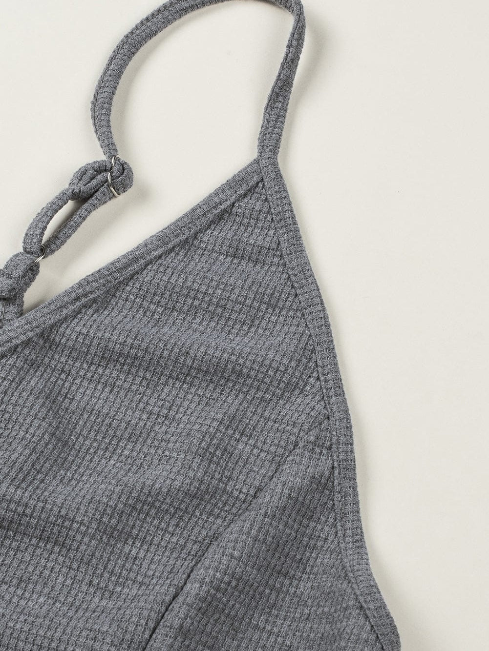 Gray Textured Sleeveless V-Neck Pocketed Casual Jumpsuit