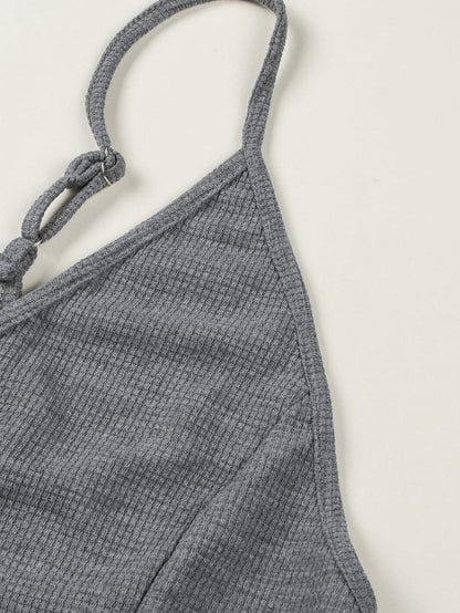 Gray Textured Sleeveless V-Neck Pocketed Casual Jumpsuit