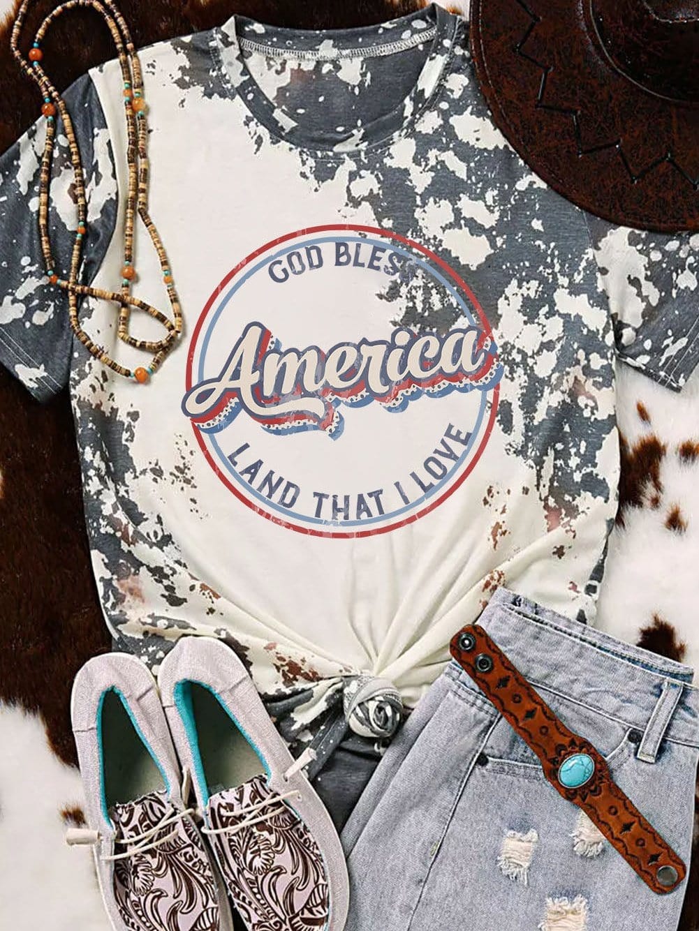 Gray Tie Dye America Flag Graphic Tee - Summer Style