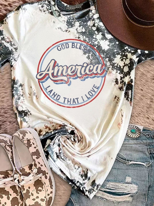 Gray Tie Dye America Flag Graphic Tee - Summer Style