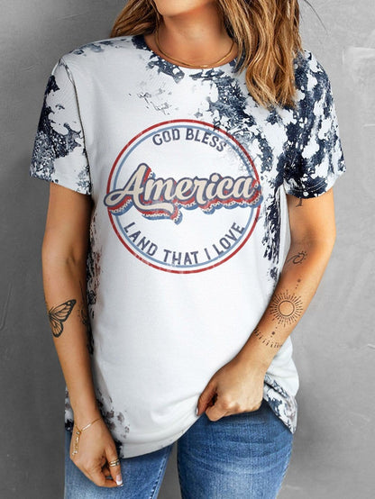 Gray Tie Dye America Flag Graphic Tee - Summer Style