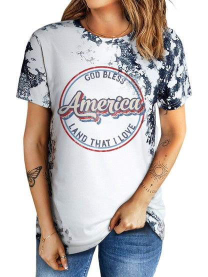 Gray Tie Dye America Flag Graphic Tee - Summer Style