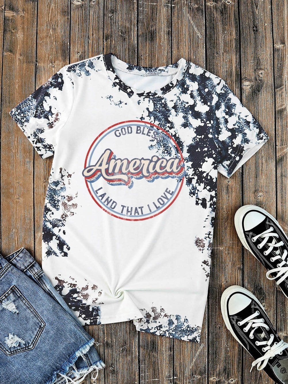 Gray Tie Dye America Flag Graphic Tee - Summer Style