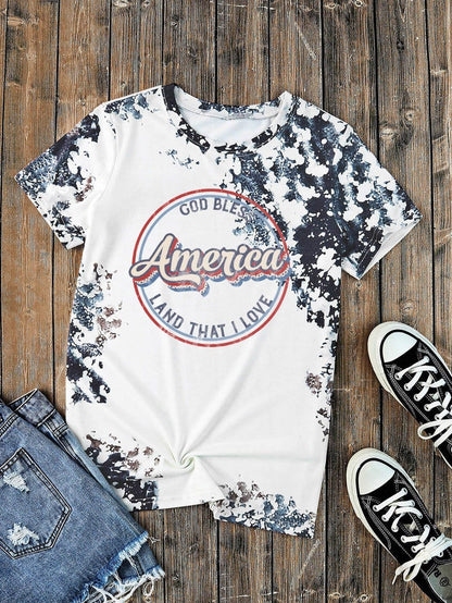 Gray Tie Dye America Flag Graphic Tee - Summer Style