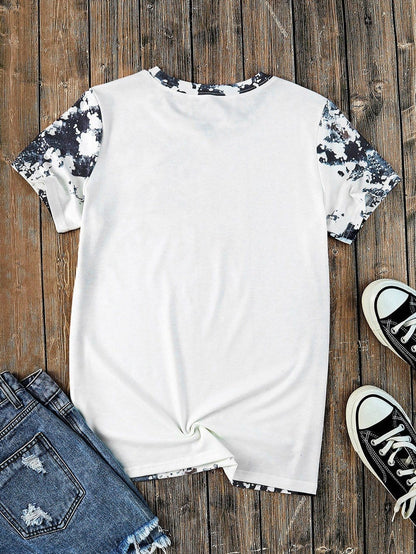 Gray Tie Dye America Flag Graphic Tee - Summer Style