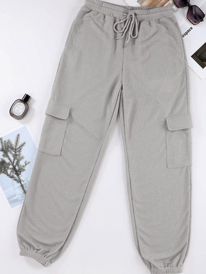 Gray Waffle Texture Cargo Pocket Jogger Pants