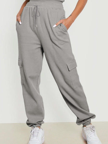 Gray Waffle Texture Cargo Pocket Jogger Pants